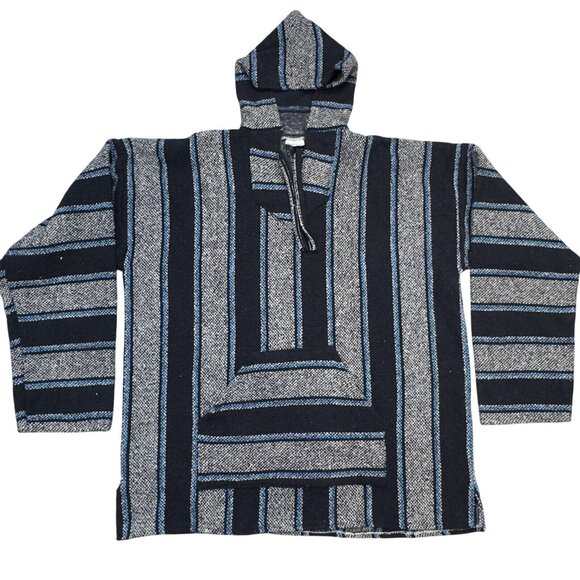 San Patricio Mens Multicolor Striped Baja Hoodie Pullover Pocket Size L/XL - Picture 1 of 12
